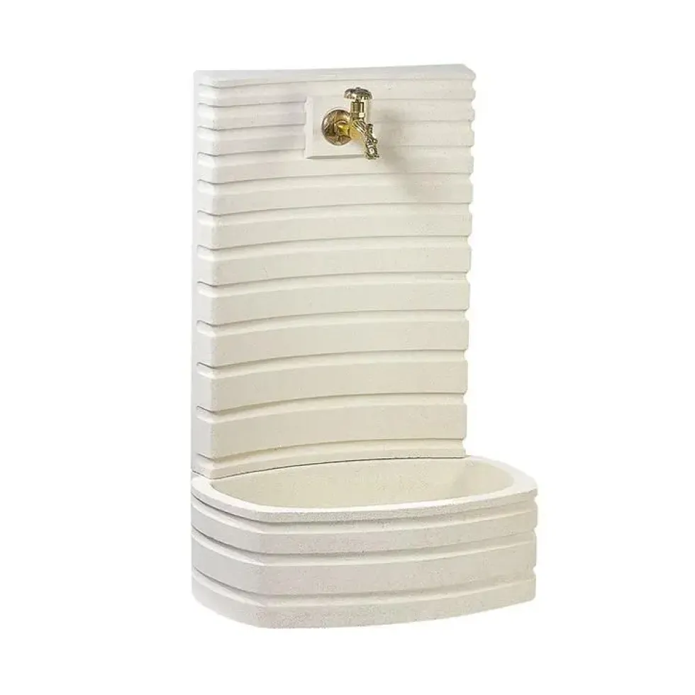 Fontaine murale à dosseret en pierre reconstituée ton blanc Hairie Grandon - 91 cm