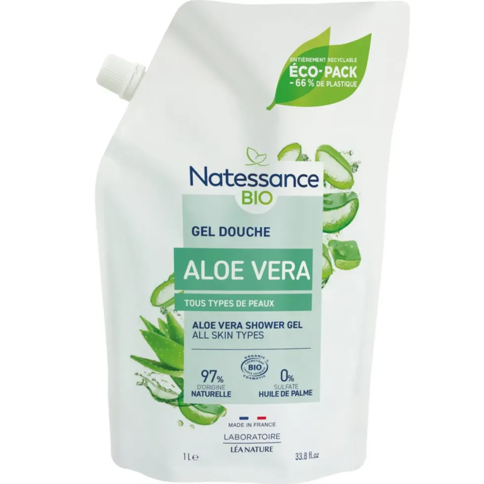Gel douche bio Aloe Vera en écopack Natessance – 1 L