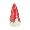 Gnome à poser en céramique à bonnet fraise rouge - 9,7 x 10 x 19 cm