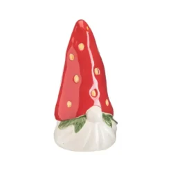 Gnome à poser en céramique à bonnet fraise rouge - 9,7 x 10 x 19 cm
