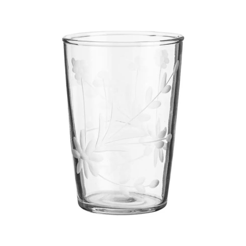 Gobelet en verre transparent à fleurs gravées - 10,5 x 7,5 cm