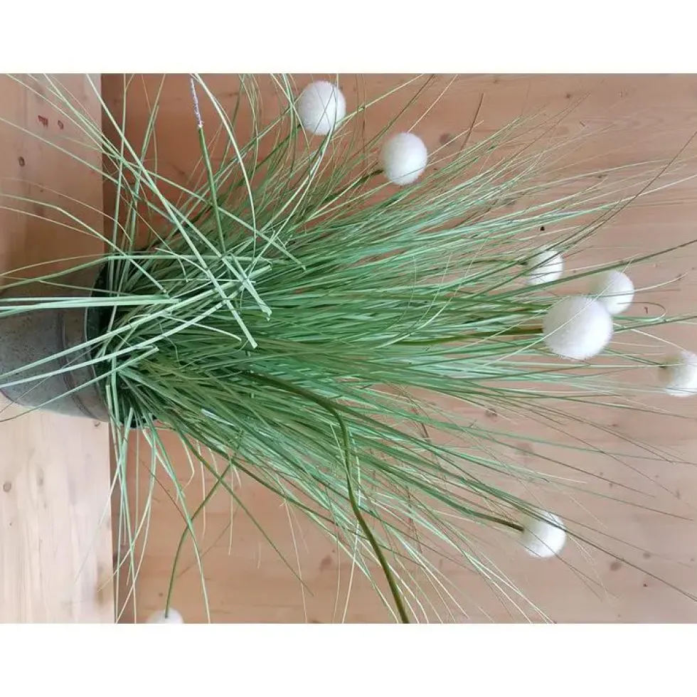 Graminée pompon blanche artificielle en PVC x 30 - 36 x 7,5 x 105 cm