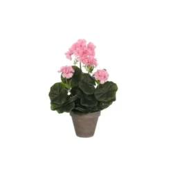 Géranium artificiel rose en pot gris - Ø 20 x H 34 cm