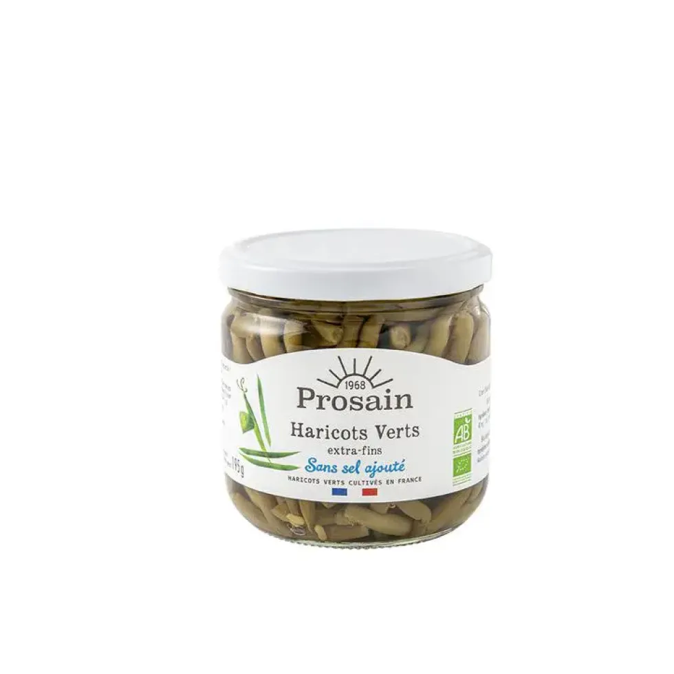 Haricots verts extra fins bio hyposodés en bocal de 345 g