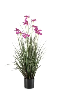 Herbe artificielle à fleurs violettes en pot - Ø 35 x H 70 cm