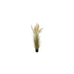 Herbe de la pampa séchée beige et verte artificielle en PVC - 22 x 20 x 205 cm