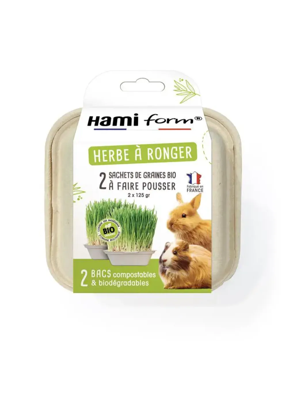Herbe à ronger pour lapin et cochon d'Inde Graines Bio Hamiform - 2 x 125 g