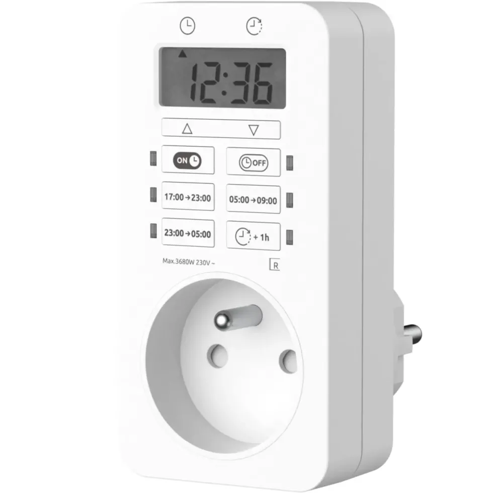 Horloge et prise easy set timer coloris blanc - 16 A x 230 V