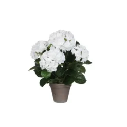 Hortensia blanc fleur artificielle en pot Stan gris H 45 x Ø 45 cm cm