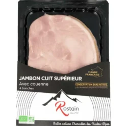 Jambon cuit supérieur sans nitrite Rostain - 160 g