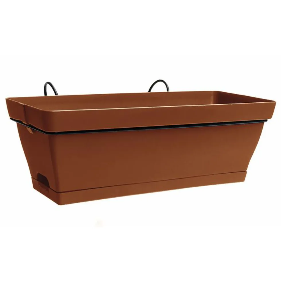 Jardinière avec soucoupe clipsée et support en métal - Roméo - 49 x 28 x 19 cm Terre cuite