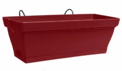 Jardinière avec soucoupe clipsée et support en métal - Babyroméo - 28 x 16 x 10 cm Rouge cerise