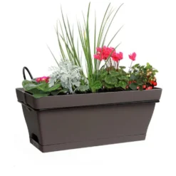 Jardinière avec soucoupe clipsée et support en métal - Babyroméo - 28 x 16 x 10 cm Taupe