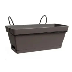 Jardinière avec soucoupe clipsée et support en métal - Babyroméo - 28 x 16 x 10 cm Taupe