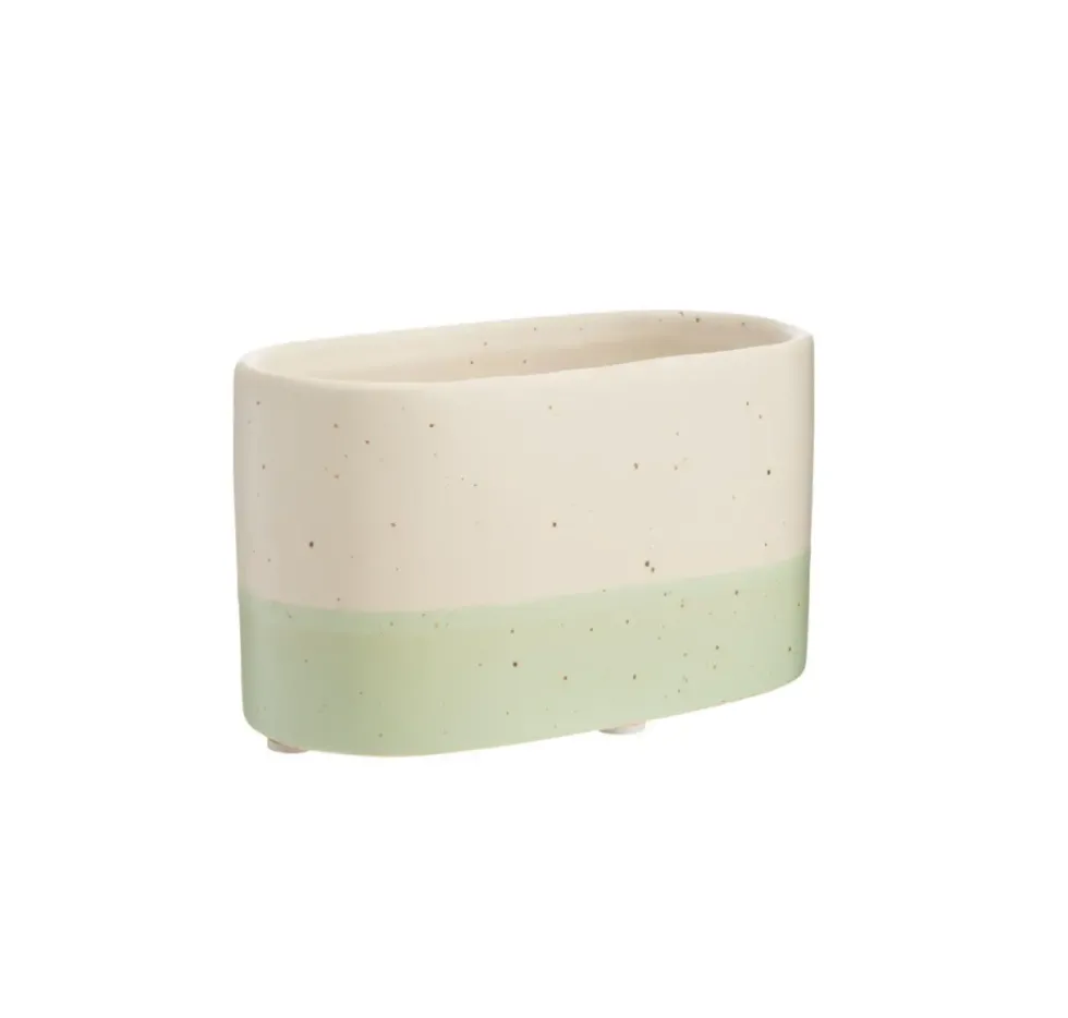 Jardinière duo Cactus coloris beige en céramique - 14 x 7 x 7,5 cm