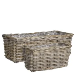 Jardinière panier rectangulaire en osier gris Marcia grand modèle - 58 x 26 x 20 cm