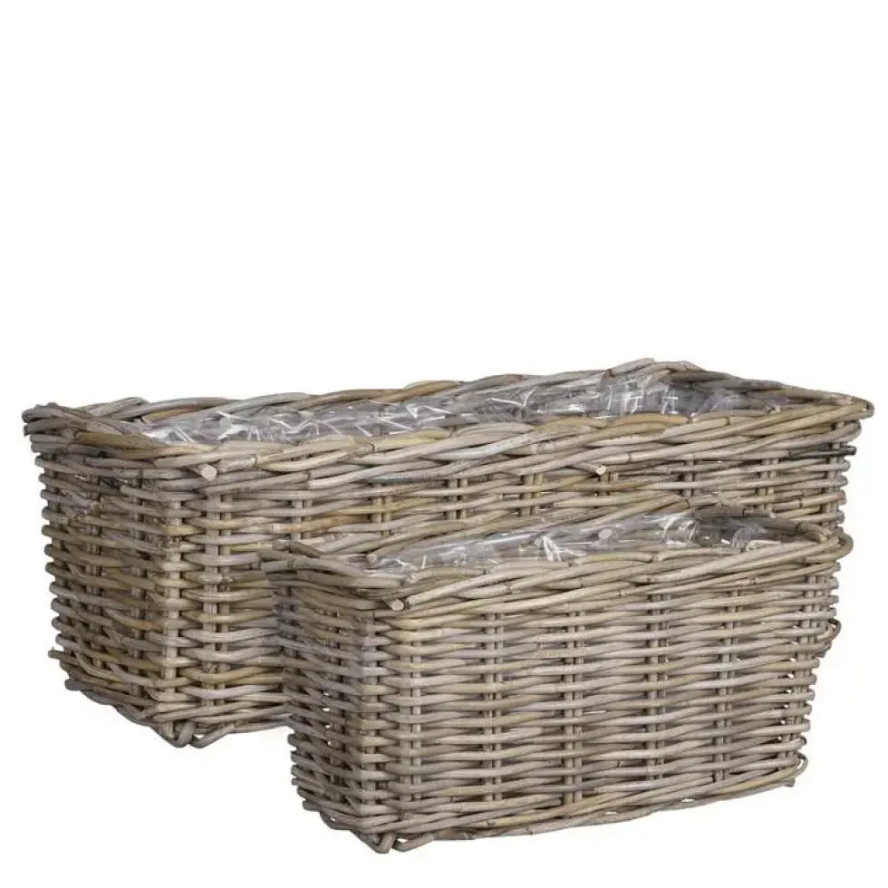 Jardinière panier rectangulaire en osier gris Marcia grand modèle - 58 x 26 x 20 cm