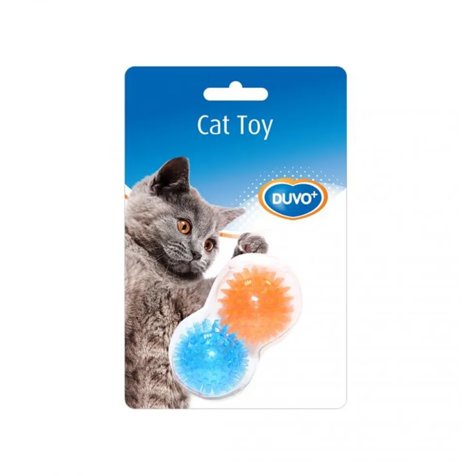 Jouet pour chat en caoutchouc TPR coloris orange et bleu balles hérissons Duvoplus - 8 x 4,5 x 4,5 cm