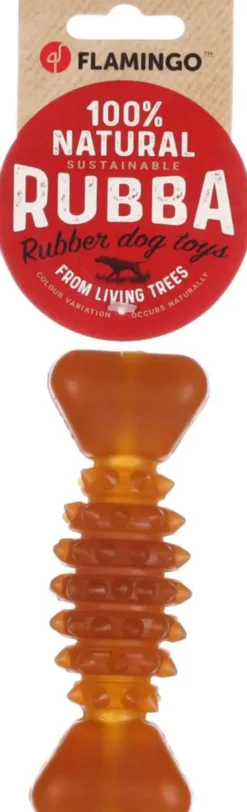 Jouet pour chien en caoutchouc naturel coloris marron os avec épines Flamingo Rubba - Taille M 14 x 4,7 x 4 cm