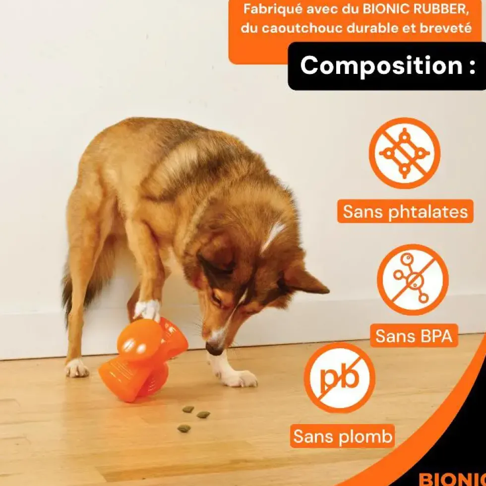 Jouet pour chien en caoutchouc coloris orange croix Bionic Stuffer