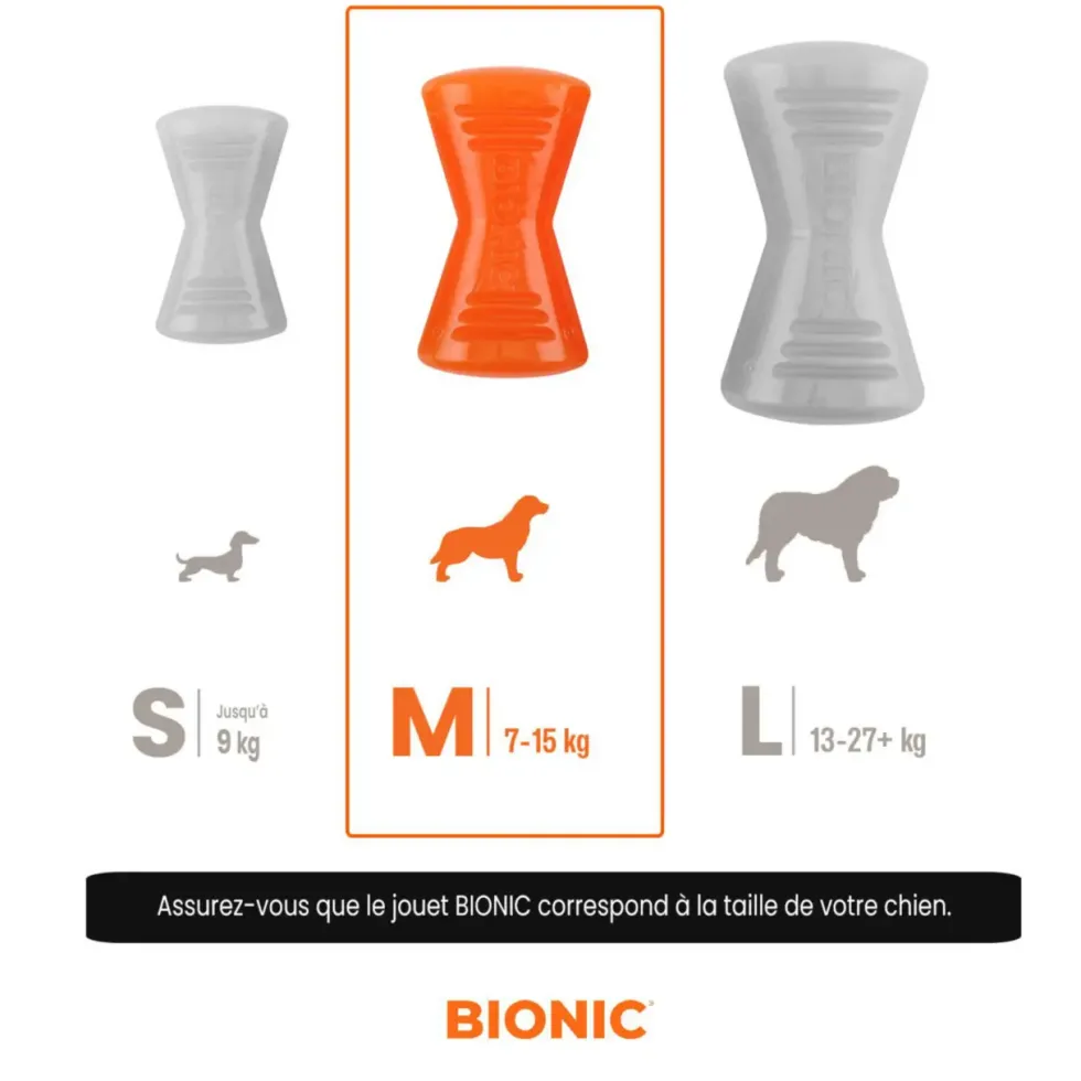 Jouet pour chien en caoutchouc coloris orange os Bionic - Taille M