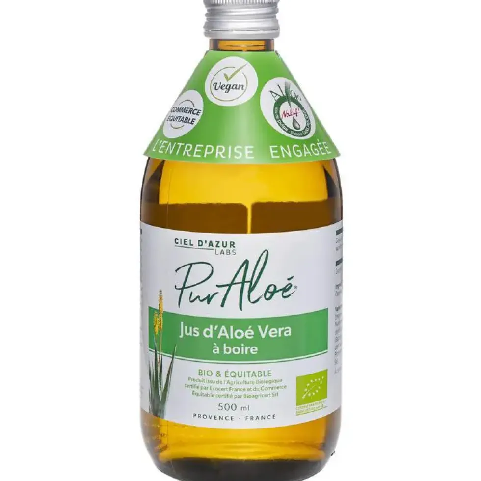 Jus à Boire Pur Aloé Bio 500 ml Bouteille en verre marron