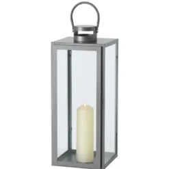 Lanterne en métal gris Arana grand modèle - 21 x 22 x 55 cm