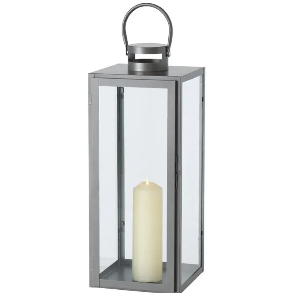 Lanterne en métal gris Arana grand modèle - 21 x 22 x 55 cm