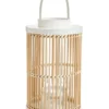 Lanterne lignes bicolore coloris beige en bambou - 20 x 20 x 35 cm