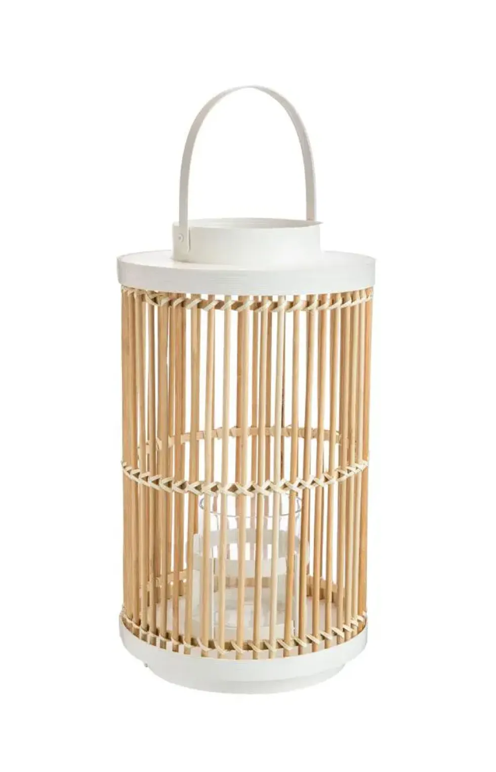 Lanterne lignes bicolore coloris beige en bambou - 20 x 20 x 35 cm