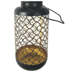 Lanterne solaire en métal doré et noir Watt&Home Bilbao - Ø 12 x H 25 cm
