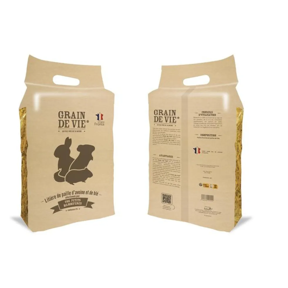 Litière de paille d'avoine et de blé pour petits mammifères Grain de vie - 25 L