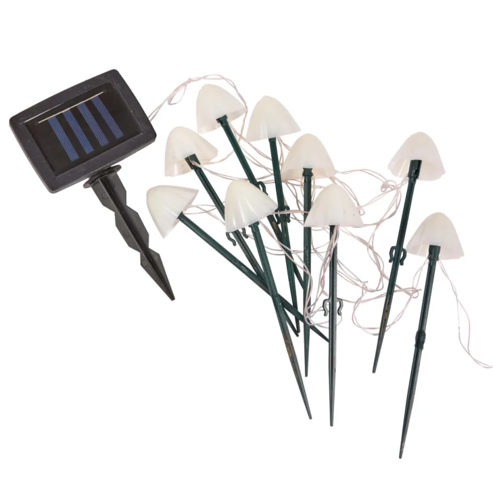 Lot de 10 balises solaires champignons coloris blanc en plastique - 200 x 66 cm