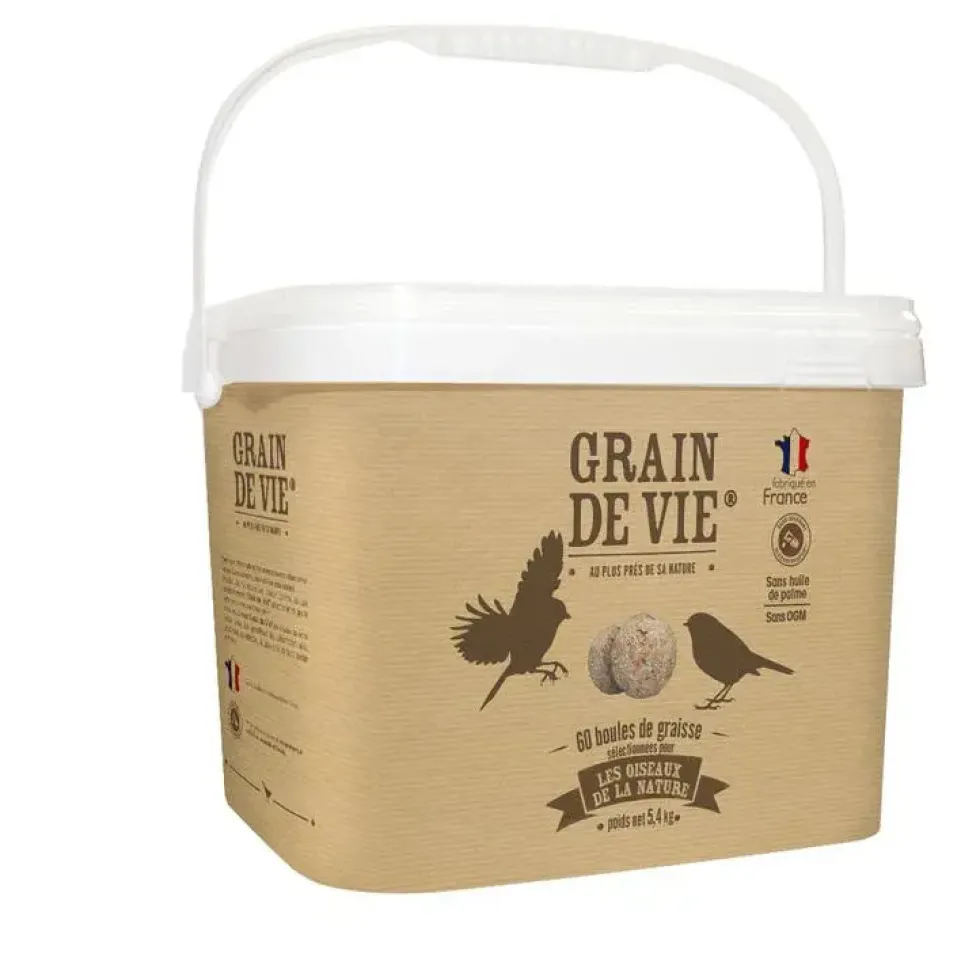 Lot de 60 boules de graisse pour oiseaux Grain de Vie - 5,4 kg