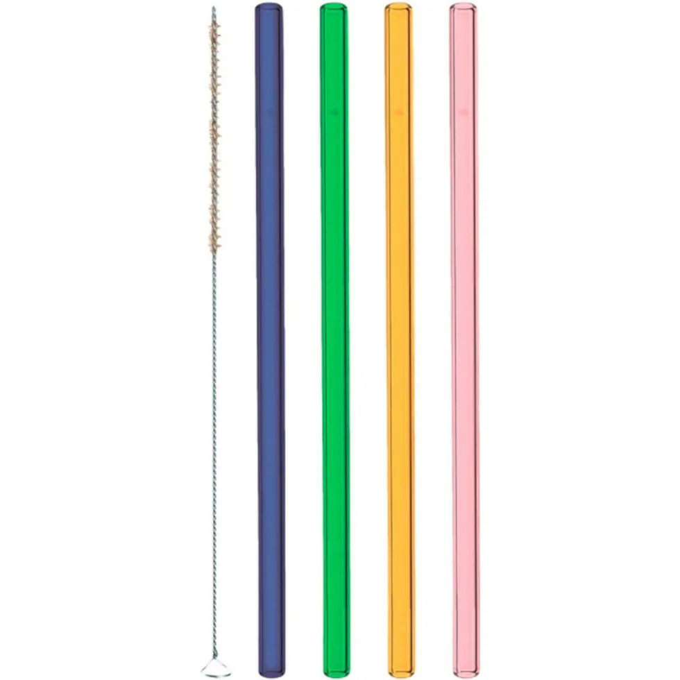 Lot de 4 pailles avec la brosse en verre coloris multicolore