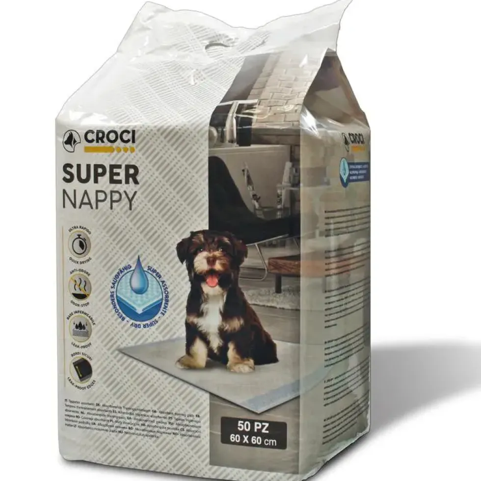 Lot de 50 tapis hygiéniques pour chien super nappy au charbon actif 50 pièces Crocy - 60 x 60 cm