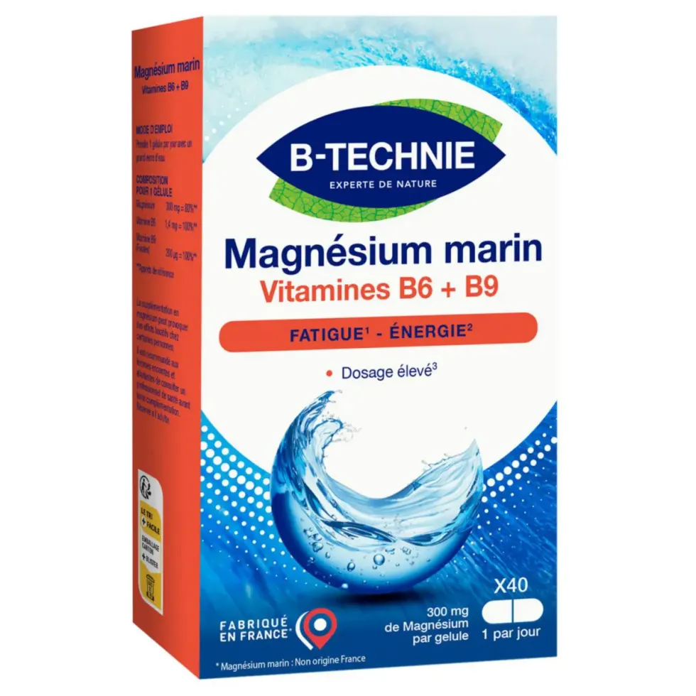 Magnésium marin vitamines B6 et B9 B-Technie - les 40 gélules végétales