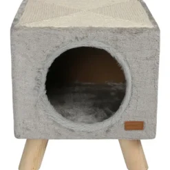 Maison pilotis avec griffoir de coloris gris 30 x 30 x 35 cm