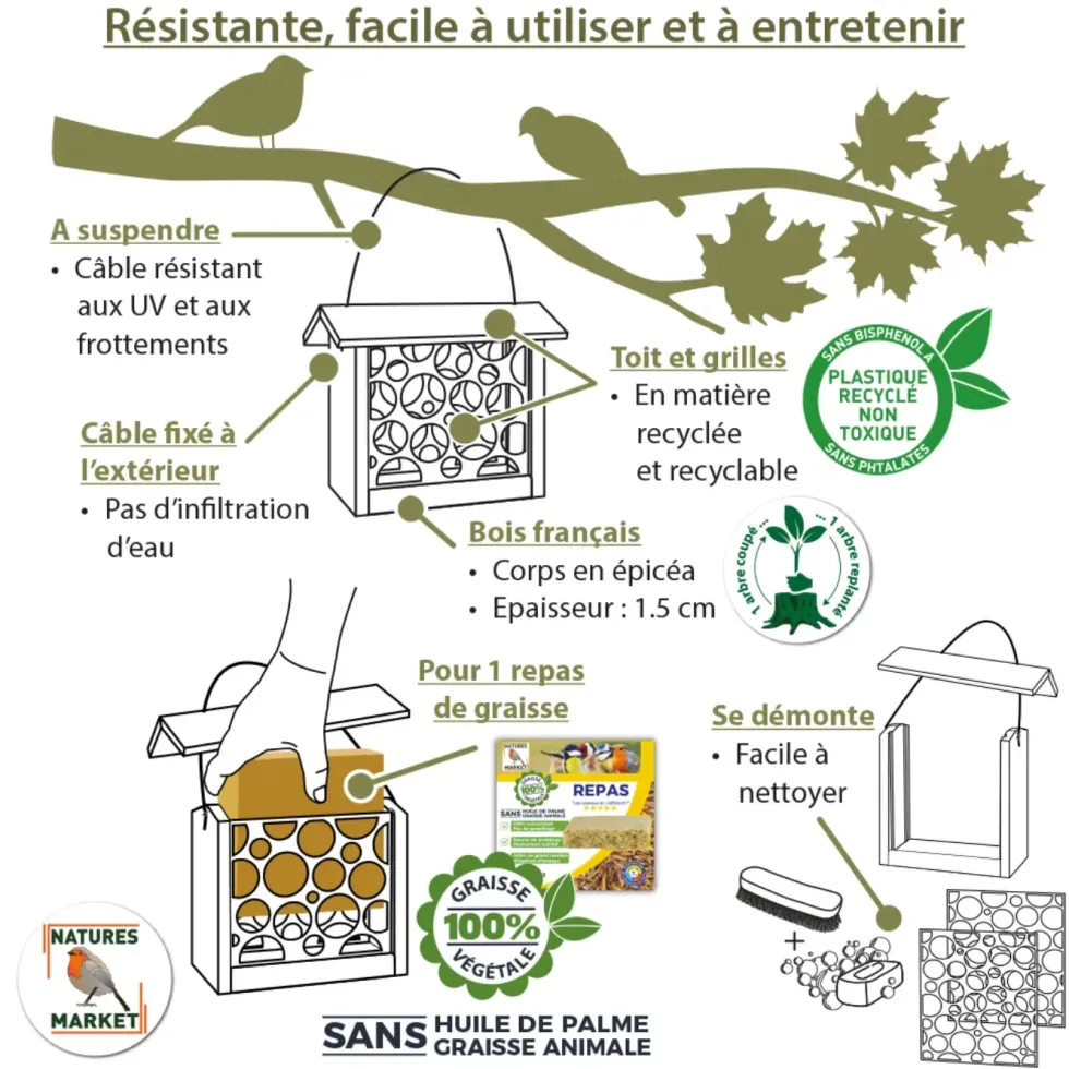 Mangeoire pour pain de graisse en pin Nature's market modèle Le Repas