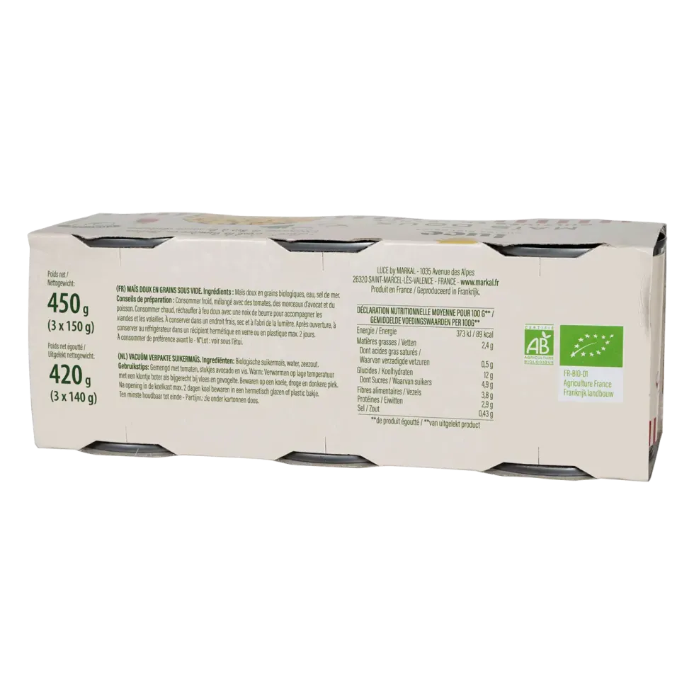 Maïs doux bio Luce - 3 x 150 g