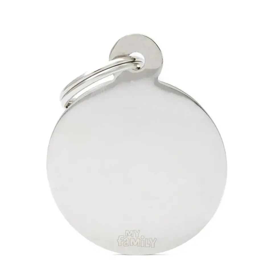 Médaille basic grand cercle pour chien en laiton argenté