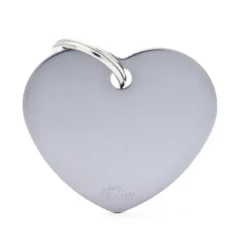 Médaille basic grand cœur pour chien en aluminium gris