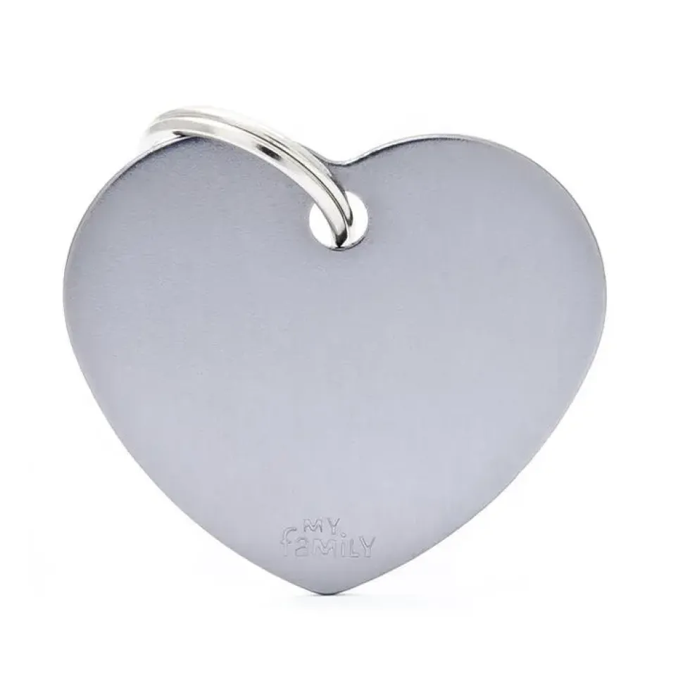 Médaille basic grand cœur pour chien en aluminium gris
