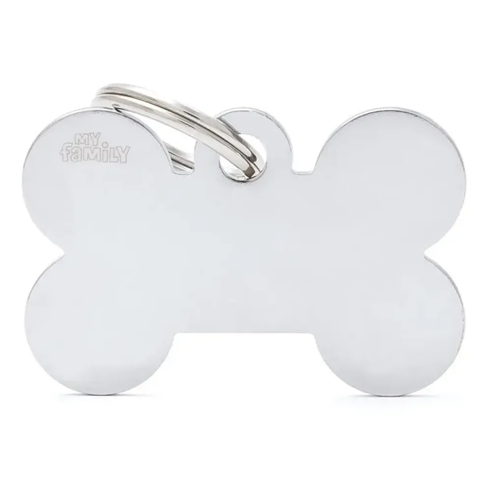 Médaille basic grand os pour chien en laiton argenté