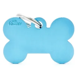 Médaille basic grand os pour chien en aluminium bleu azur