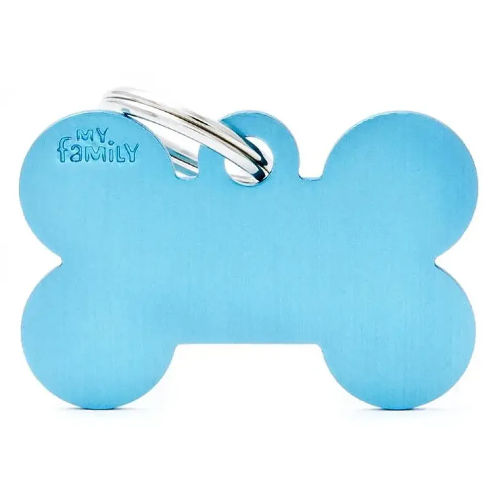 Médaille basic grand os pour chien en aluminium bleu azur