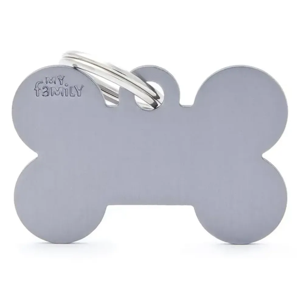 Médaille basic grand os pour chien en aluminium gris