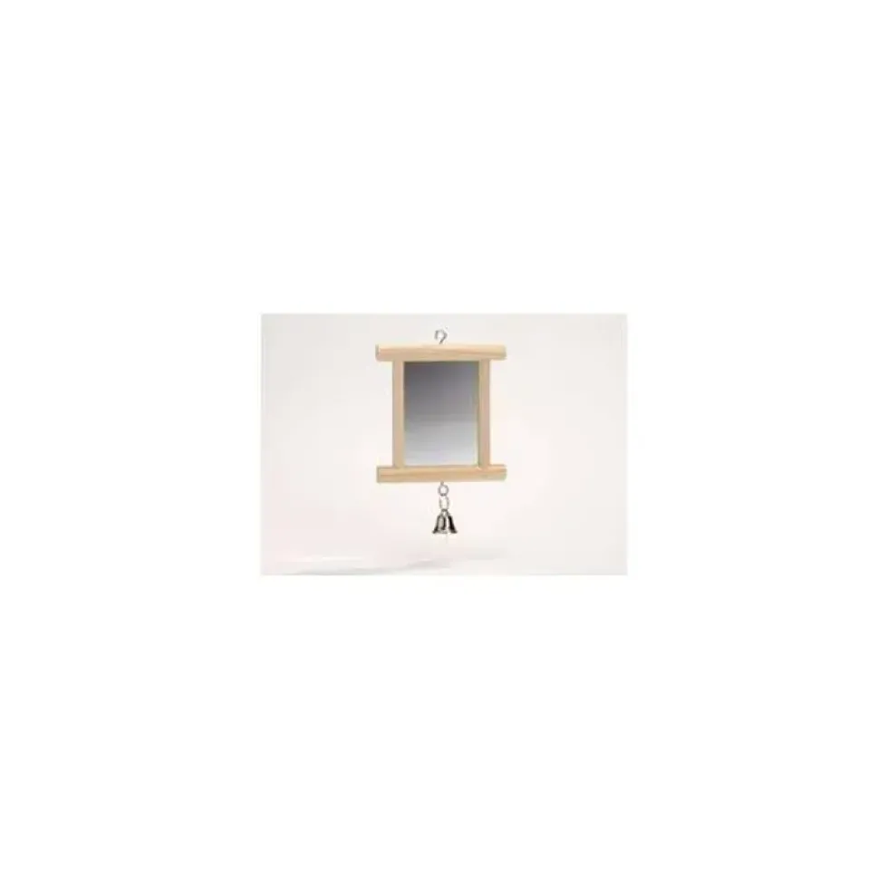 Miroir en bois pour oiseaux avec cloche 10,5x10 cm