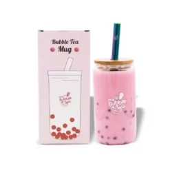 Mug spécial pour bubble tea en verre et bambou avec paille inox My Bubble Tea