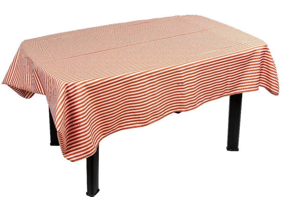Nappe déperlante en polyester/coton à rayures coloris terra Charlotte - 140 x 300 cm
